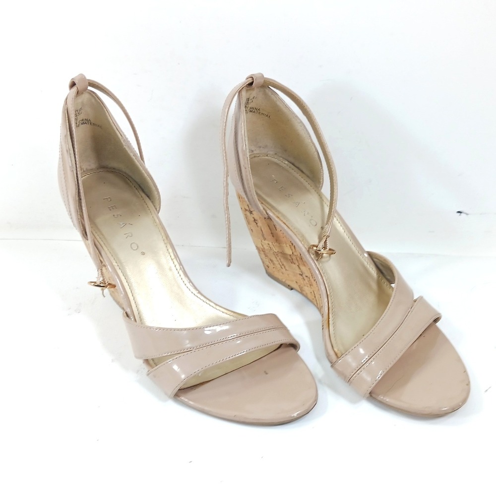 Pesaro Jessa Nude Patent Cork Wedge Sandals Ankle Strap 135106 Womens 8.5